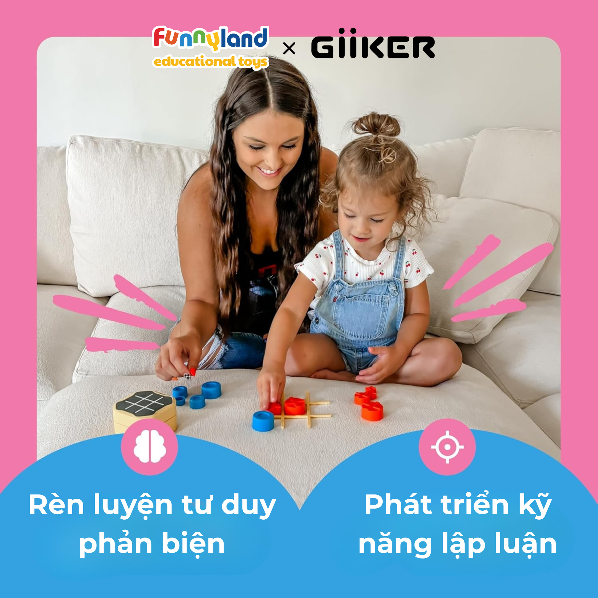 Đồ chơi thông minh Giiker Tic-Tac-Toe Bolt Pink