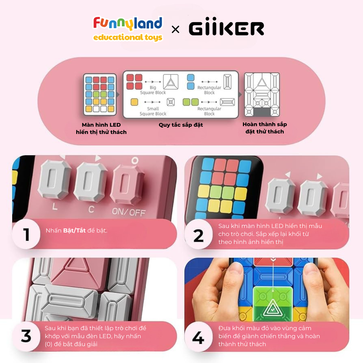 Đồ chơi xếp hình nam châm cảm ứng thông minh Giiker Super Slide Pink