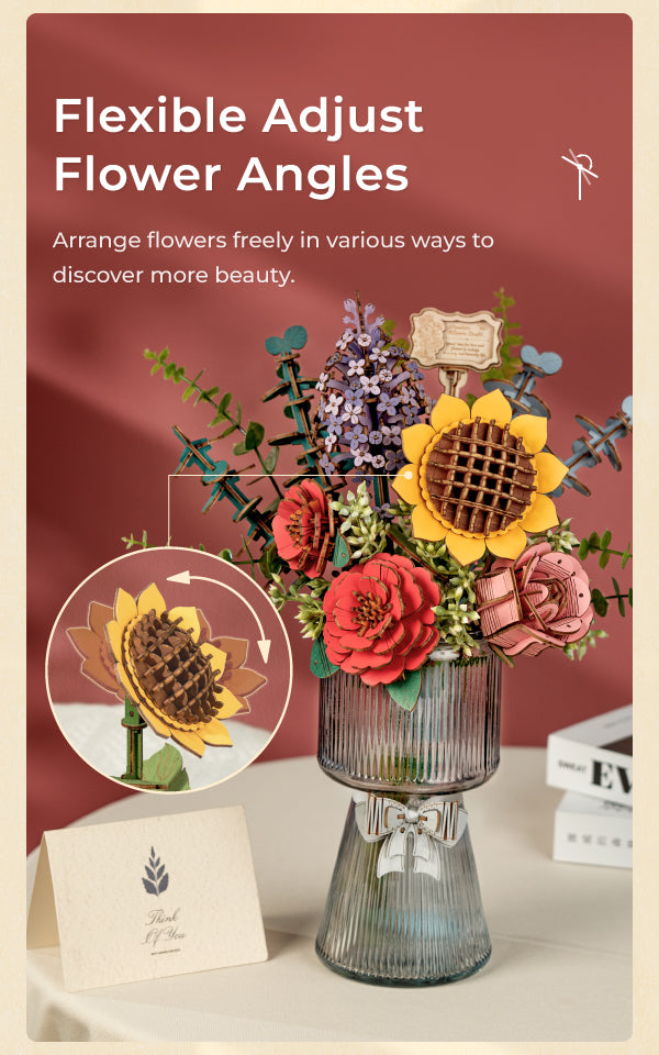 Rowood DIY Wooden Flower Red Rose TW042 - Mô hình lắp ráp hoa hồng gỗ 3D - Rolife