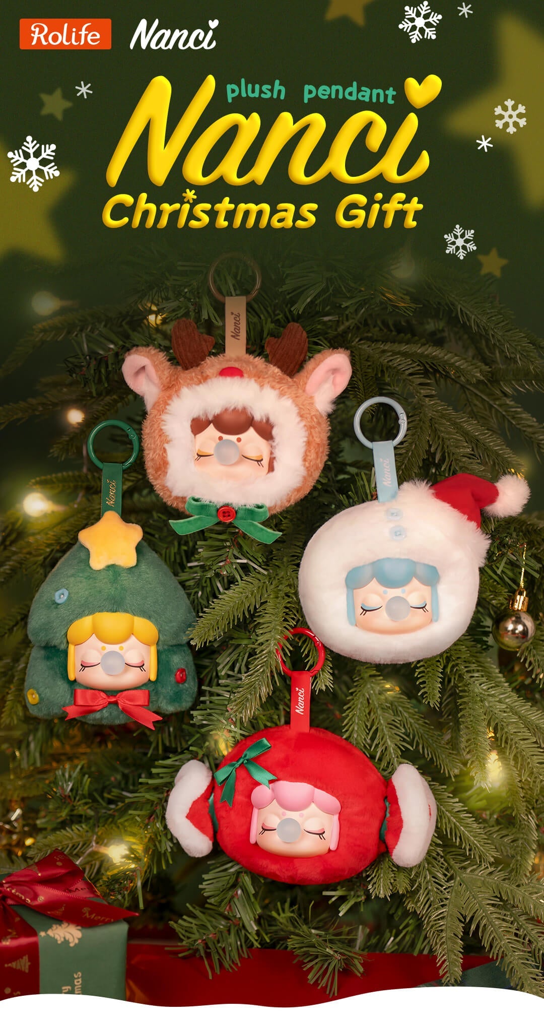 Nanci Christmas Gift Plush Pendant | Blind Box Set of 4 (80mm) - Mô hình móc khóa bông Giáng sinh - Rolife