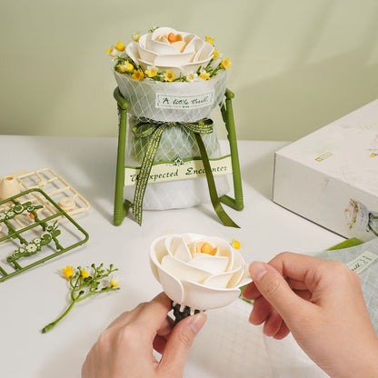 ROKR White Camellia DIY 3D Puzzle Model AF011 - Mô hình lắp ráp gỗ 3D Hoa trà trắng - ROKR