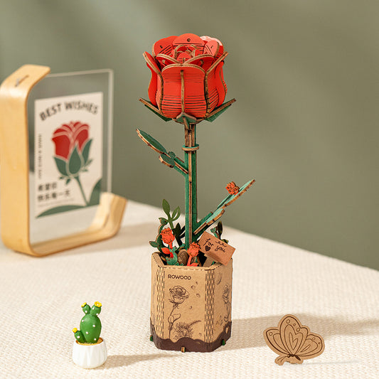 Rowood DIY Wooden Flower Red Rose TW042 - Mô hình lắp ráp hoa hồng gỗ 3D - Rolife