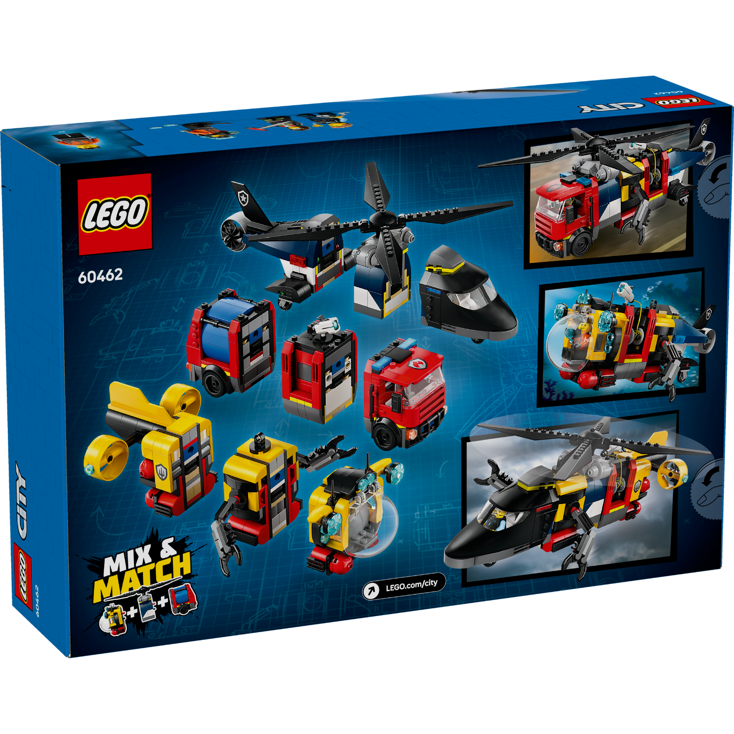 LEGO® City Helicopter, Fire Truck & Submarine Remix - Bộ Đồ Chơi Lắp Ráp Cứu Hộ 3 Trong 1 LEGO 60462 - Hình ảnh bổ sung 9