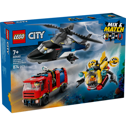 LEGO® City Helicopter, Fire Truck & Submarine Remix - Bộ Đồ Chơi Lắp Ráp Cứu Hộ 3 Trong 1 LEGO 60462 - Hình ảnh sản phẩm