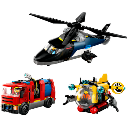 LEGO® City Helicopter, Fire Truck & Submarine Remix - Bộ Đồ Chơi Lắp Ráp Cứu Hộ 3 Trong 1 LEGO 60462 - Hình ảnh chi tiết 2
