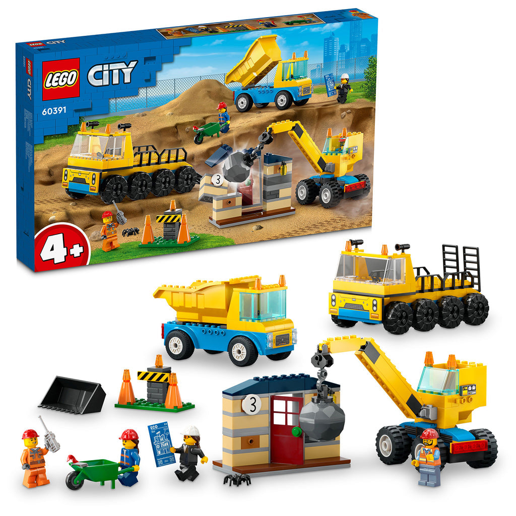 LEGO® City Construction Trucks and Wrecking Ball Crane - Bộ Đồ Chơi Xe Công Trình Và Cần Cẩu Phá Dỡ LEGO 60391 LEGO - ảnh 1 -