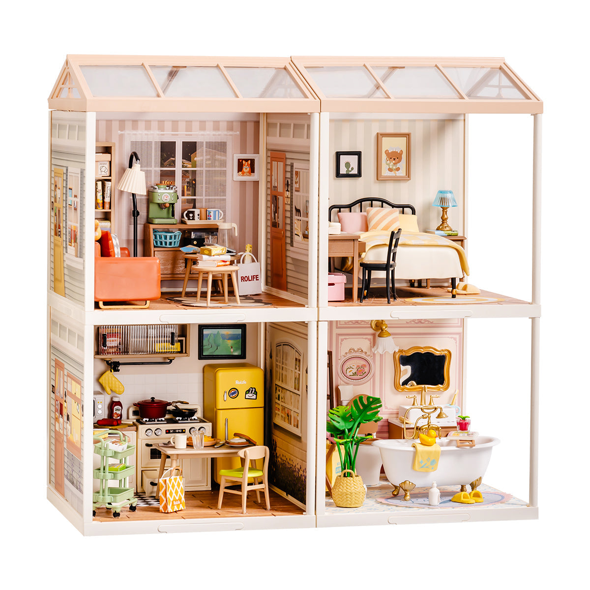 Rolife Super Creator Miniature House 4 in 1 Four Grid - Bộ mô hình nhà búp bê DIY 4 trong 1 - Rolife
