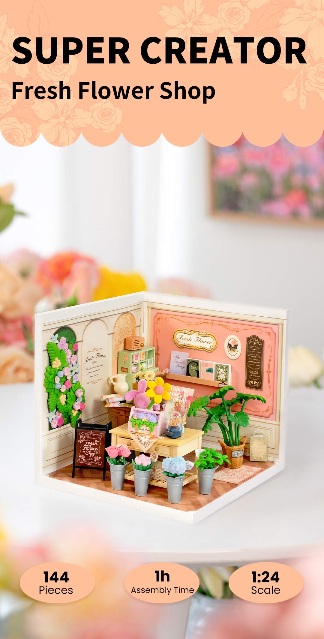 Rolife Fresh Flower Shop DIY Miniature House DW017B - Mô hình nhà búp bê tự lắp ráp - Rolife Super Creator