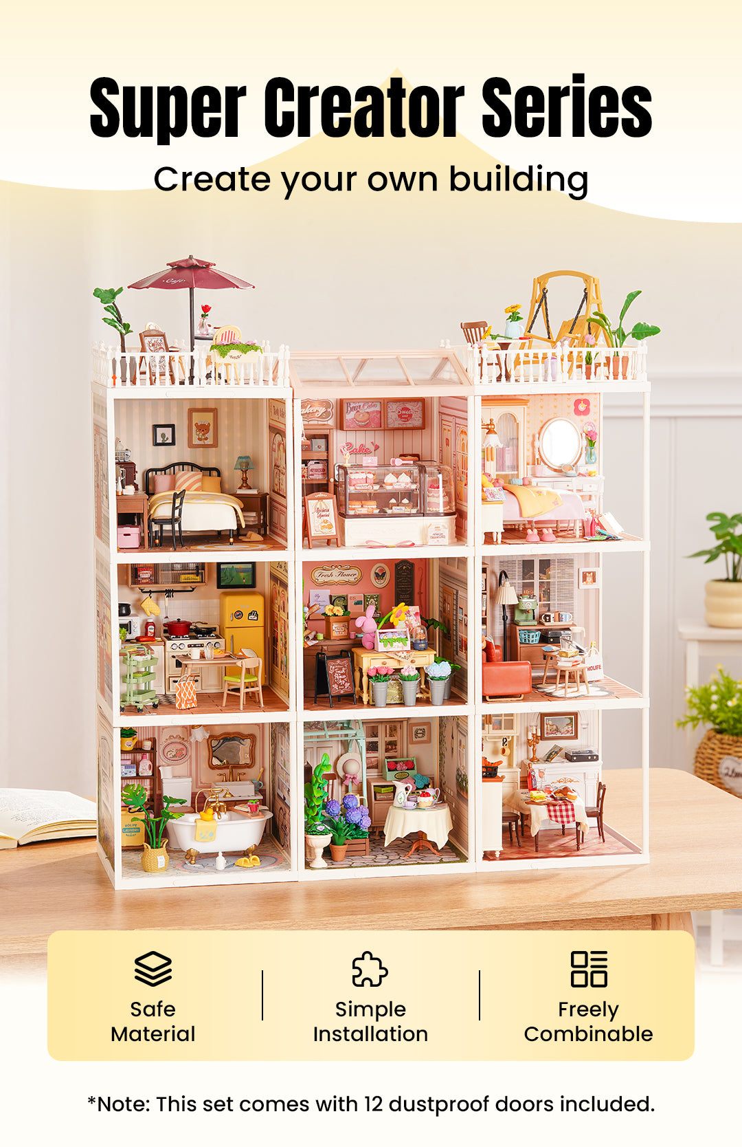 Rolife Super Creator 9-in-1 Miniature House - Mô hình nhà búp bê 9 ô trưng bày - Rolife