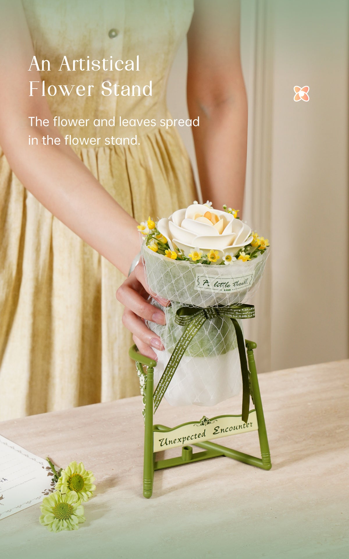 ROKR White Camellia DIY 3D Puzzle Model AF011 - Mô hình lắp ráp gỗ 3D Hoa trà trắng - ROKR