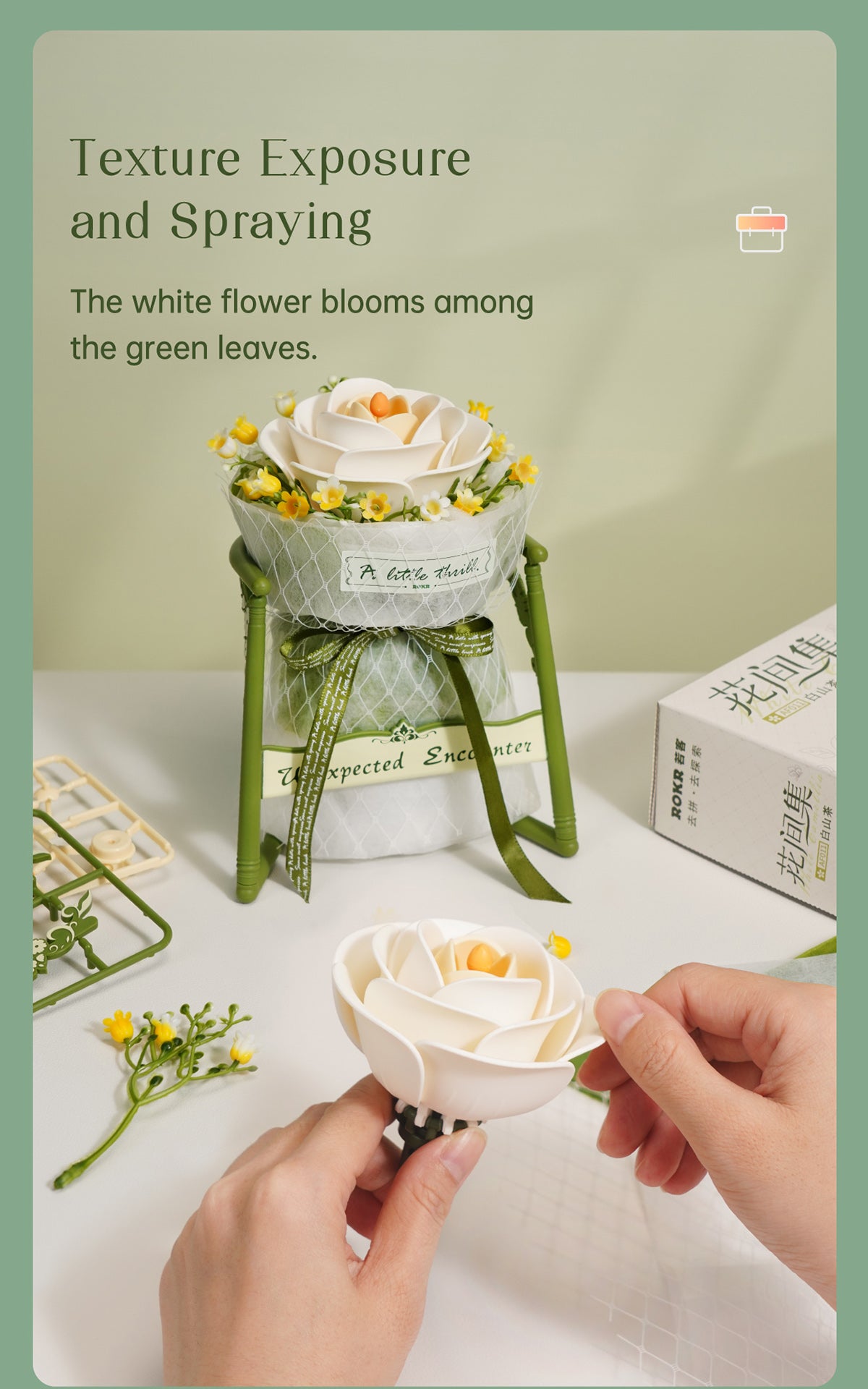 ROKR White Camellia DIY 3D Puzzle Model AF011 - Mô hình lắp ráp gỗ 3D Hoa trà trắng - ROKR