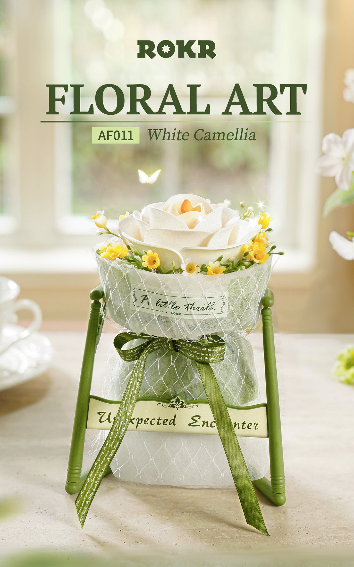 ROKR White Camellia DIY 3D Puzzle Model AF011 - Mô hình lắp ráp gỗ 3D Hoa trà trắng - ROKR