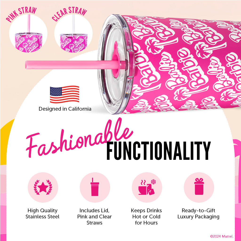 Barbie™ Palm Trees Tumbler - 24 Oz - Bình Giữ Nhiệt 710ml Họa Tiết Cây Cọ - Mattel Creations