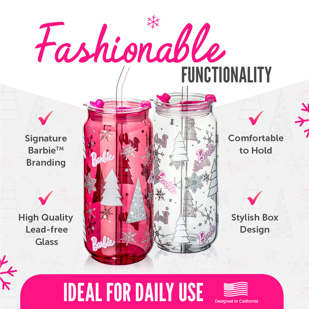 Barbie™ Christmas Drinking Glasses - 20 Oz - Bộ 2 Ly Thủy Tinh Giáng Sinh Cao Cấp Dragon Glassware