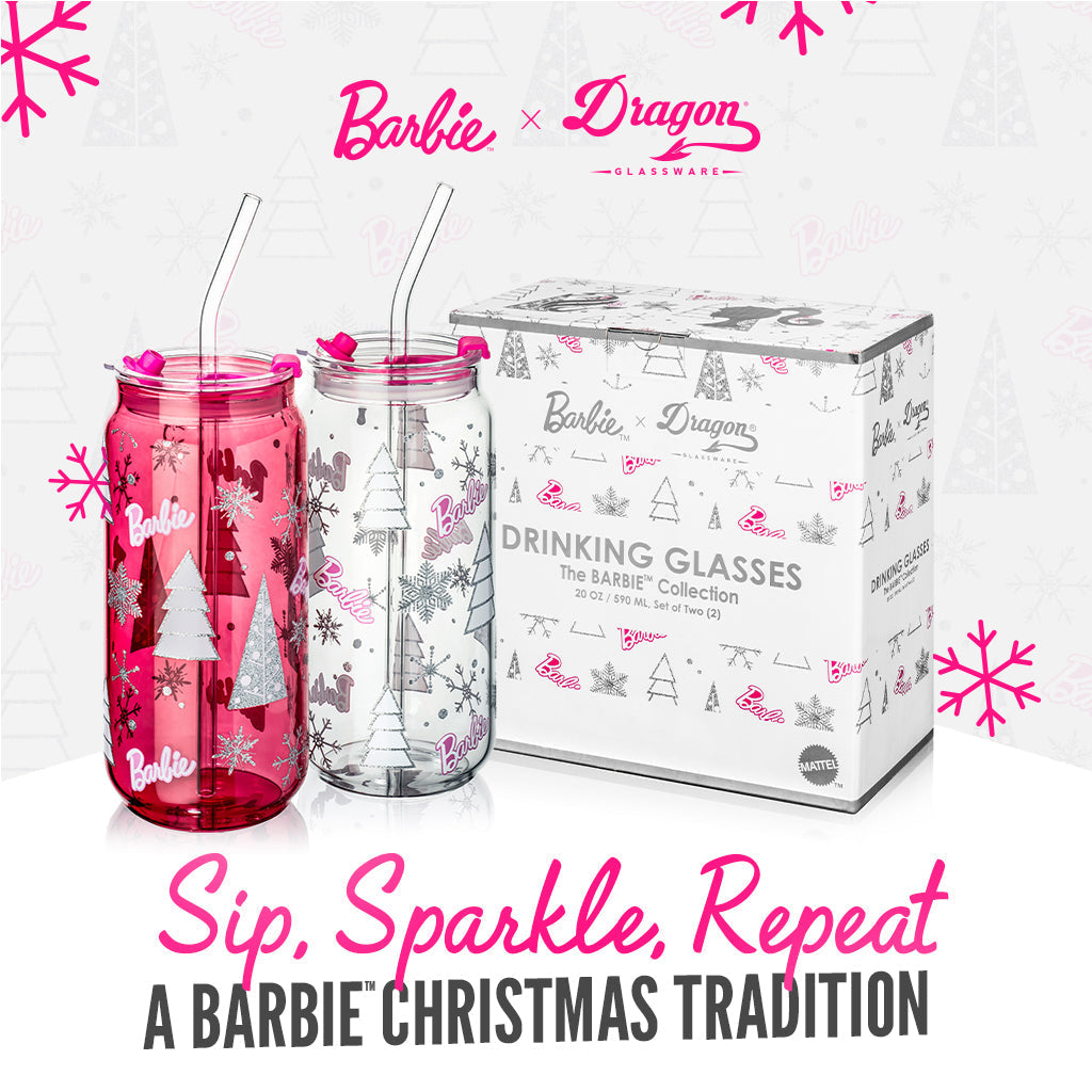 Barbie™ Christmas Drinking Glasses - 20 Oz - Bộ 2 Ly Thủy Tinh Giáng Sinh Cao Cấp Dragon Glassware