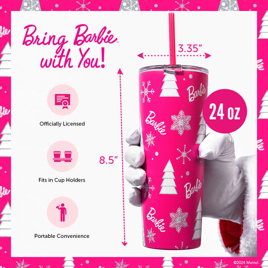 Barbie™ Pink Christmas Tumbler - Bình Giữ Nhiệt Thép Không Gỉ 710ml - Mattel