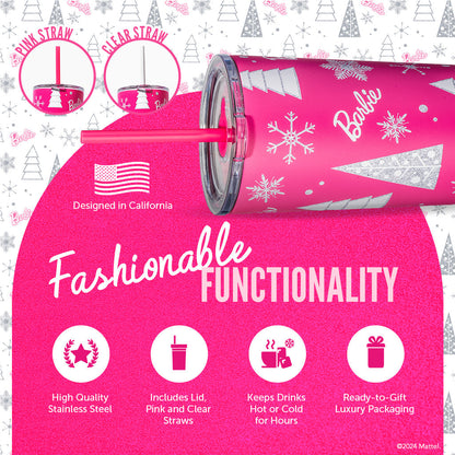 Barbie™ Pink Christmas Tumbler - Bình Giữ Nhiệt Thép Không Gỉ 710ml - Mattel