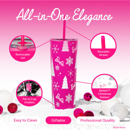 Barbie™ Pink Christmas Tumbler - Bình Giữ Nhiệt Thép Không Gỉ 710ml - Mattel