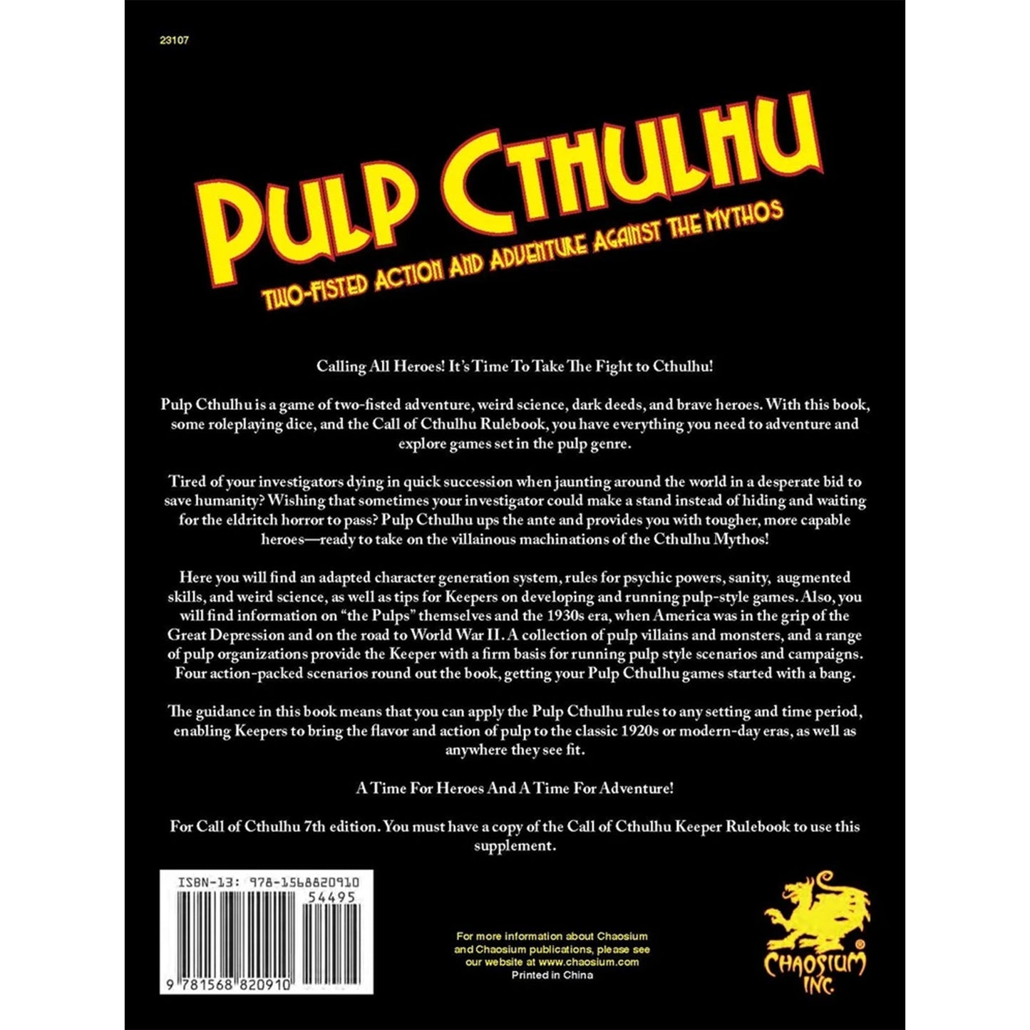 Call Of Cthulhu RPG: Pulp Cthulhu Core Rulebook