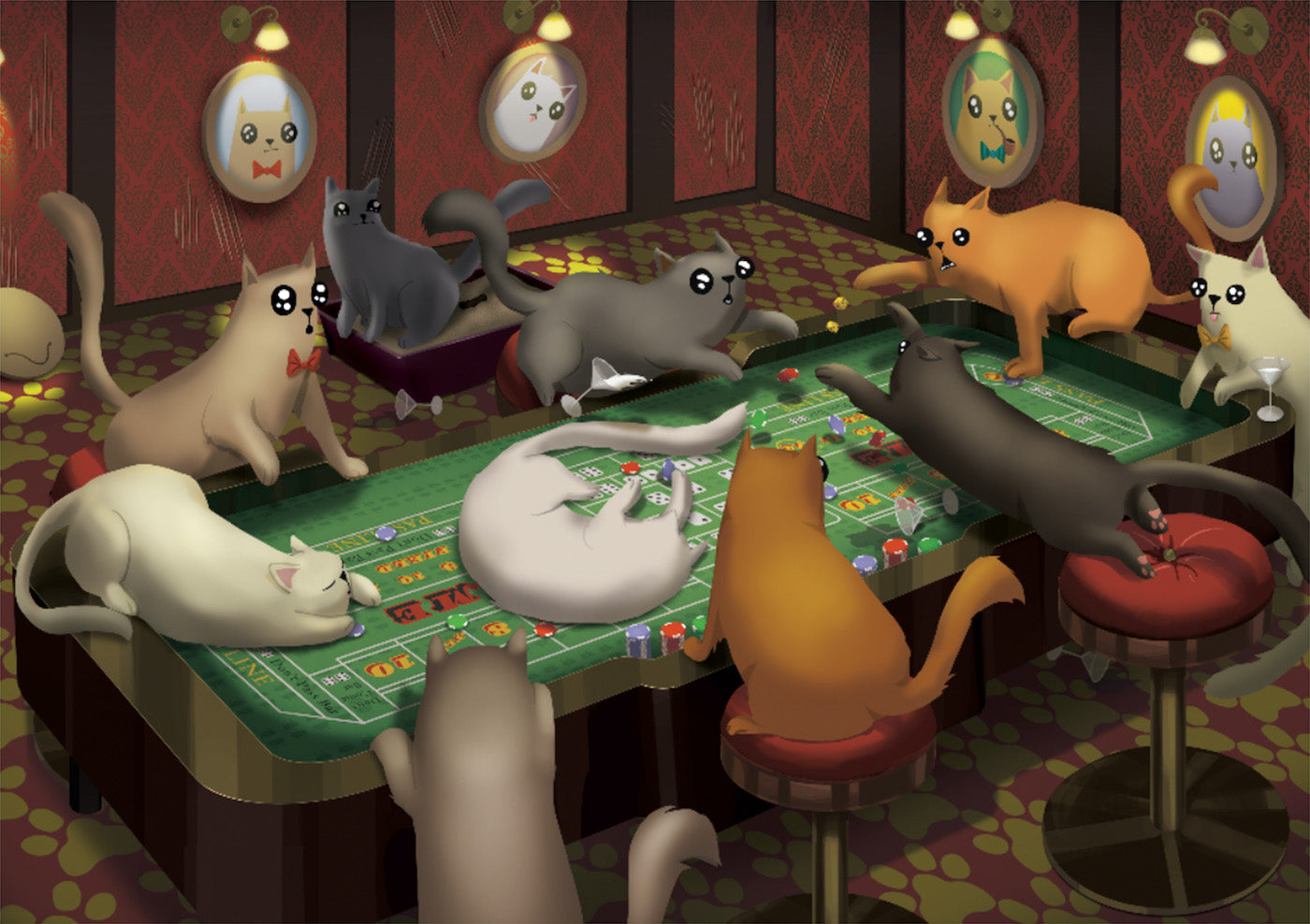 Cats Playing Craps | 500 & 1000 Piece Puzzles | Exploding Kittens
