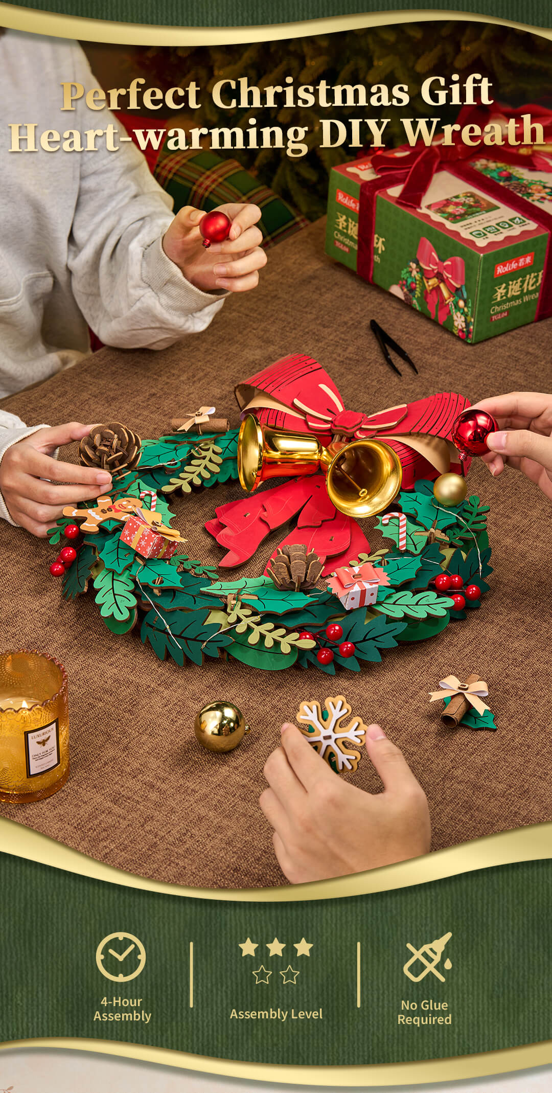 Rolife 3D Wooden Puzzle - Christmas Wreath TGL04 - Mô hình lắp ráp gỗ 3D trang trí Noel - Rolife