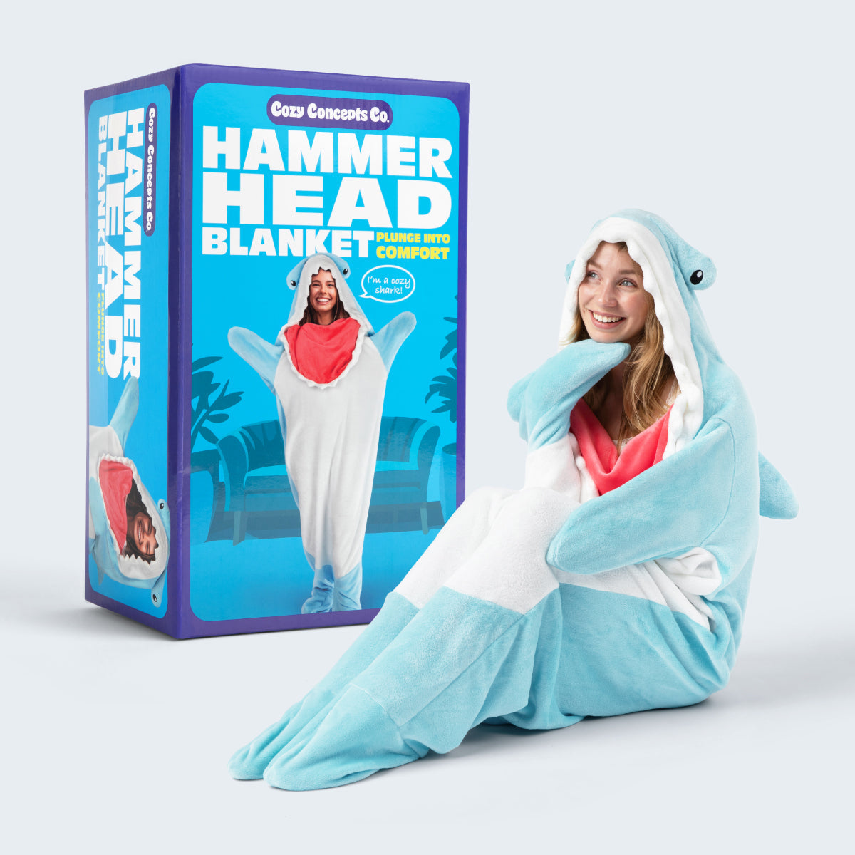 Cozy Concepts Co. Hammerhead Shark Blanket With Sleeves - Chăn Cá Mập Hammerhead Có Tay Tiện Lợi - Cozy Concepts Co. - Hình ảnh sản phẩm