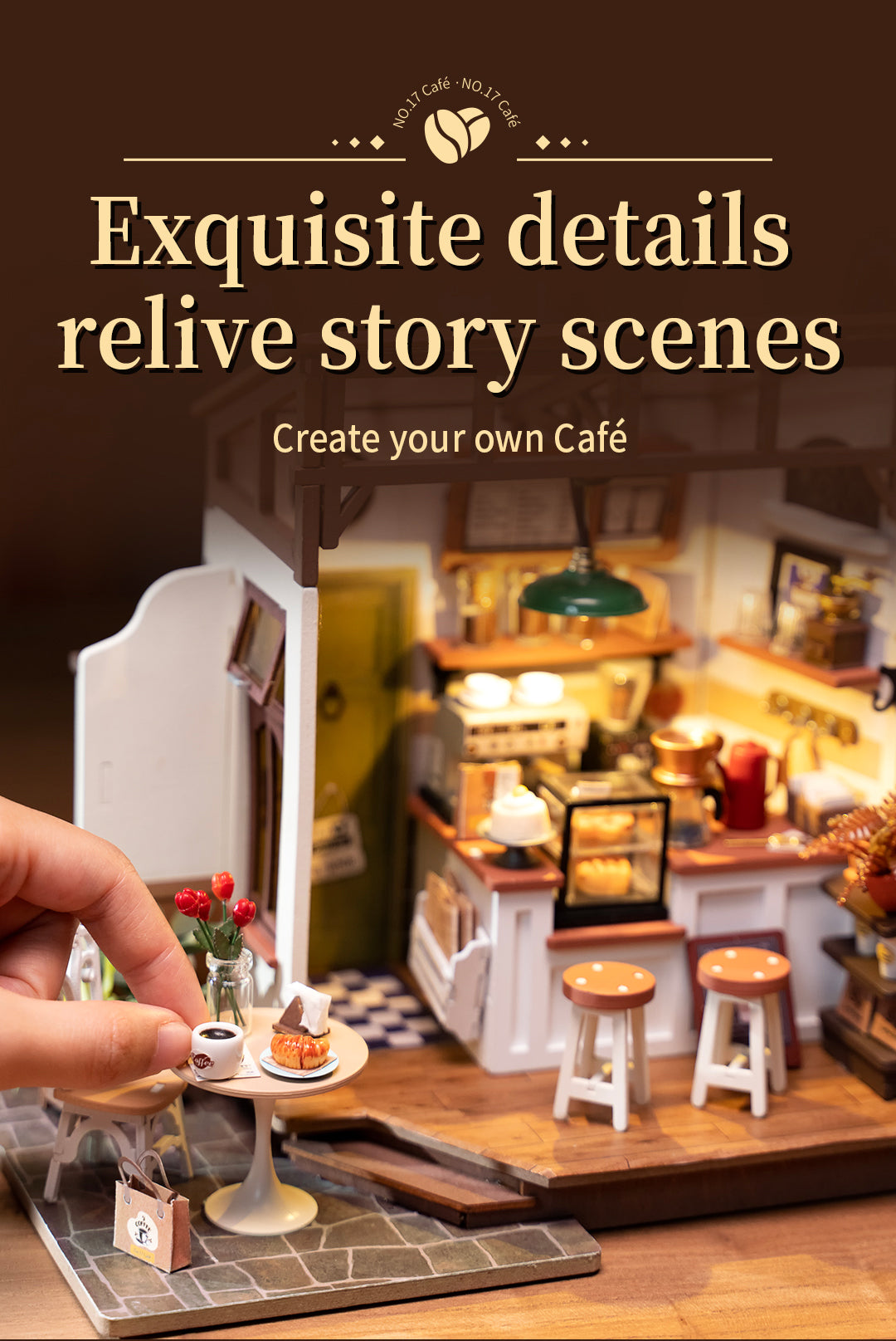 Rolife Flavory Cafe DIY Miniature House Kit DG162 - Mô hình nhà gỗ DIY quán cà phê cổ điển - Rolife