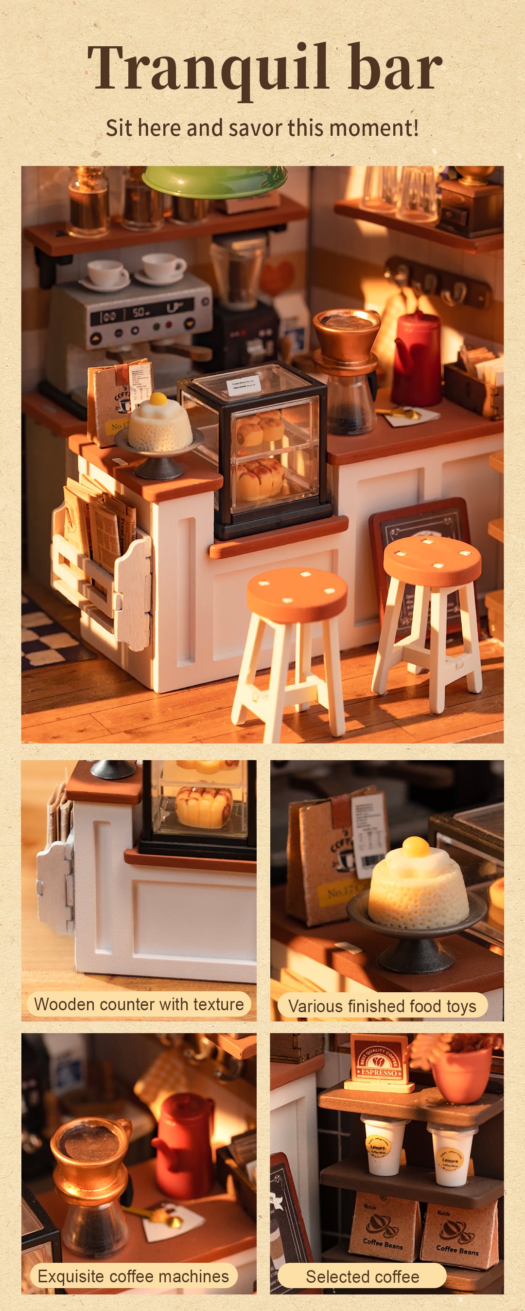 Rolife Flavory Cafe DIY Miniature House Kit DG162 - Mô hình nhà gỗ DIY quán cà phê cổ điển - Rolife