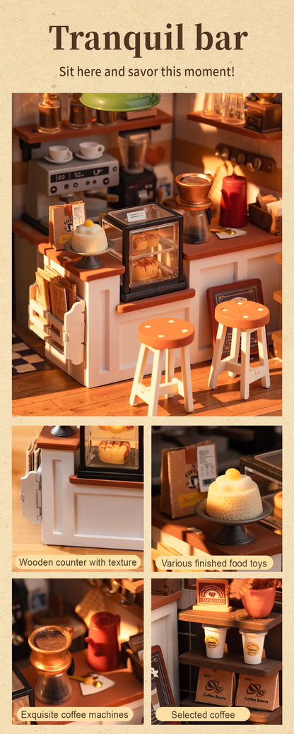 Rolife Flavory Cafe DIY Miniature House Kit DG162 - Mô hình nhà gỗ DIY quán cà phê cổ điển - Rolife