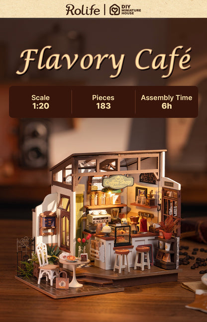 Rolife Flavory Cafe DIY Miniature House Kit DG162 - Mô hình nhà gỗ DIY quán cà phê cổ điển - Rolife