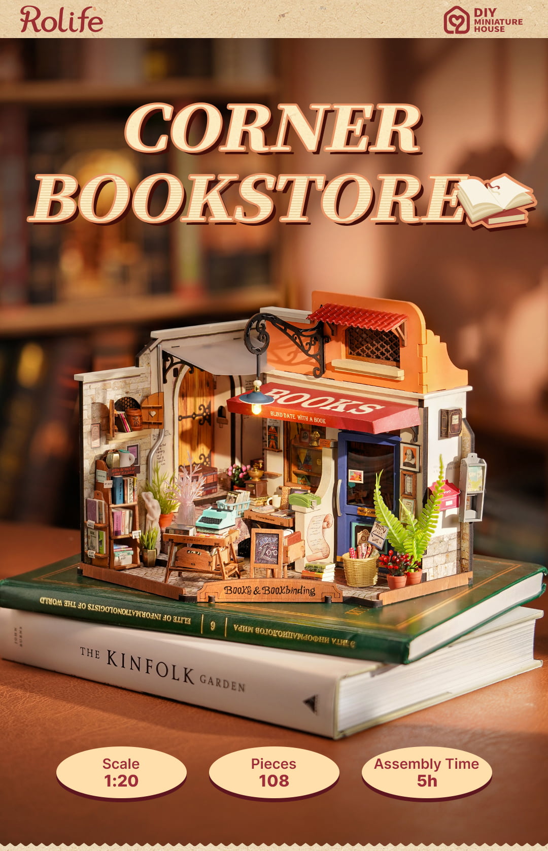 Rolife DIY Miniature House Kit - Corner Bookstore DG164 - Mô hình nhà gỗ tí hon - Rolife