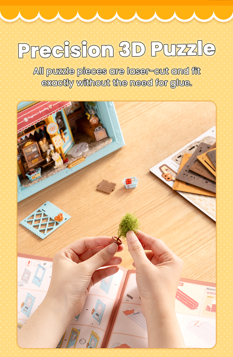 Rolife Fluffy Cat Bakery 3D Wooden Puzzle DP001 - Mô hình gỗ 3D lắp ráp có đèn LED - Rolife