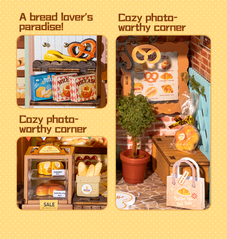 Rolife Fluffy Cat Bakery 3D Wooden Puzzle DP001 - Mô hình gỗ 3D lắp ráp có đèn LED - Rolife