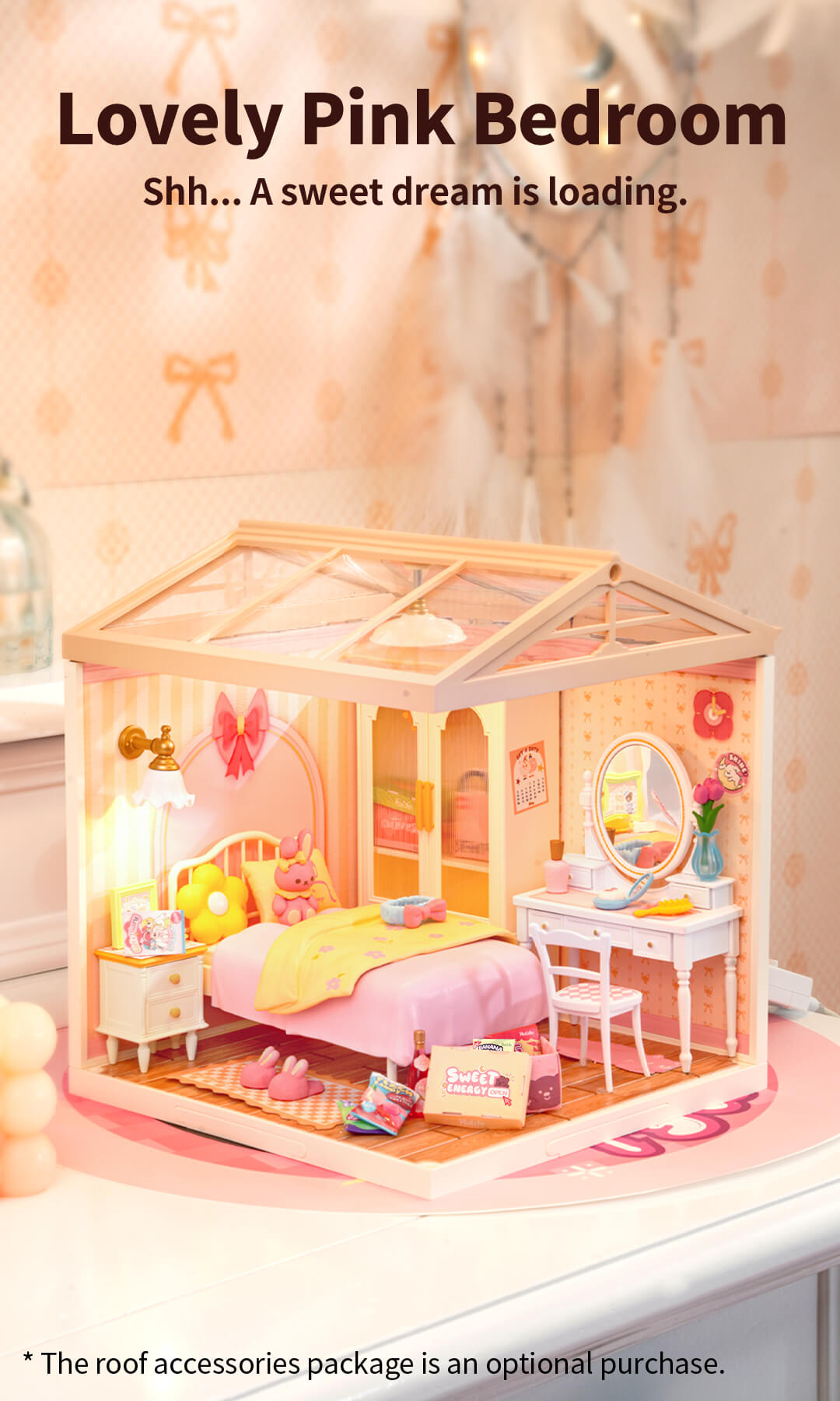 Rolife Lovely Pink Bedroom DIY Miniature House DW016 - Mô hình nhà gỗ tí hon tự lắp ráp - Rolife