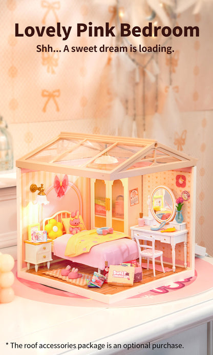 Rolife Lovely Pink Bedroom DIY Miniature House DW016 - Mô hình nhà gỗ tí hon tự lắp ráp - Rolife
