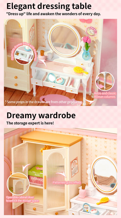 Rolife Lovely Pink Bedroom DIY Miniature House DW016 - Mô hình nhà gỗ tí hon tự lắp ráp - Rolife