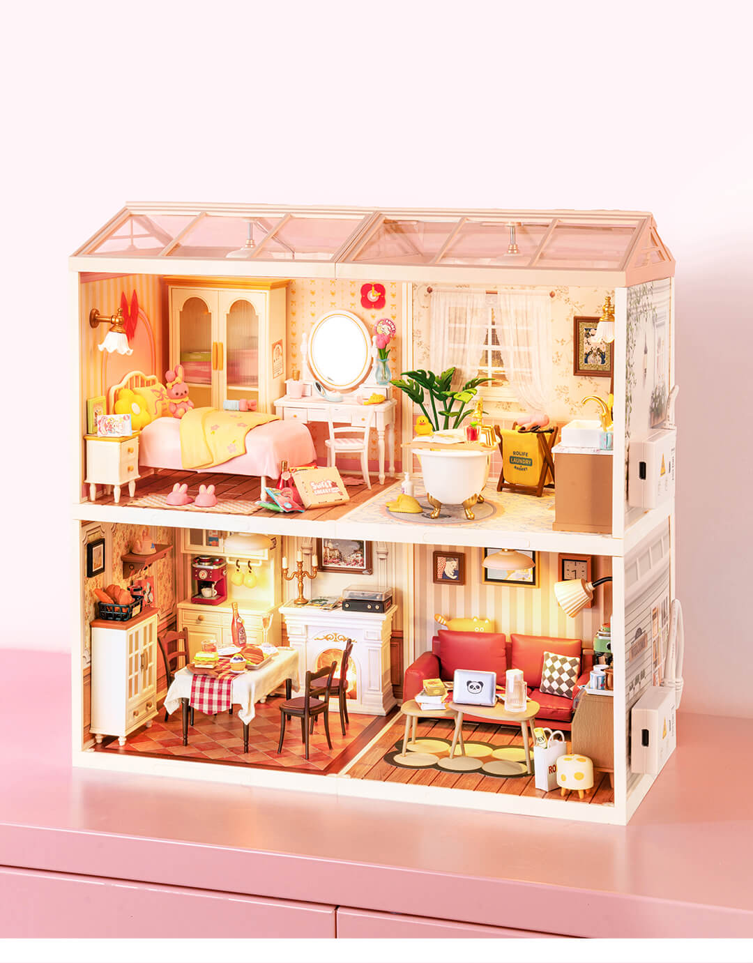 Rolife Lovely Pink Bedroom DIY Miniature House DW016 - Mô hình nhà gỗ tí hon tự lắp ráp - Rolife