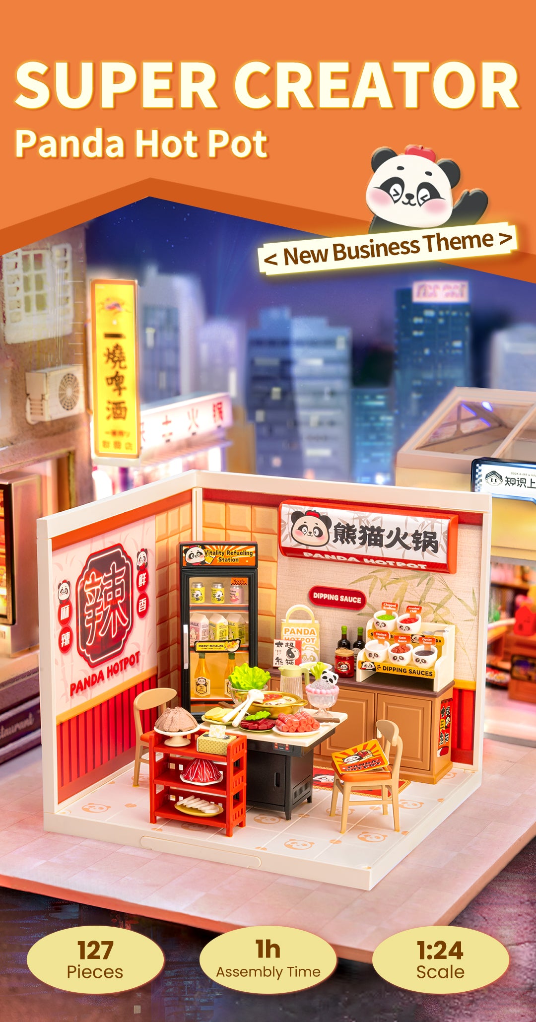 Rolife Panda Hot Pot DIY Miniature House DW020 - Mô hình lắp ráp Tiệm lẩu Gấu Trúc - Rolife