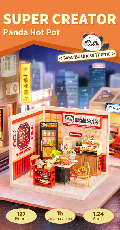 Rolife Panda Hot Pot DIY Miniature House DW020 - Mô hình lắp ráp Tiệm lẩu Gấu Trúc - Rolife