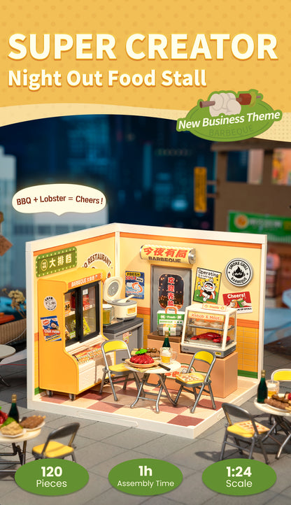 Rolife Night Out Food Stall DIY Miniature House DW022 - Mô hình nhà búp bê mini lắp ráp - Rolife