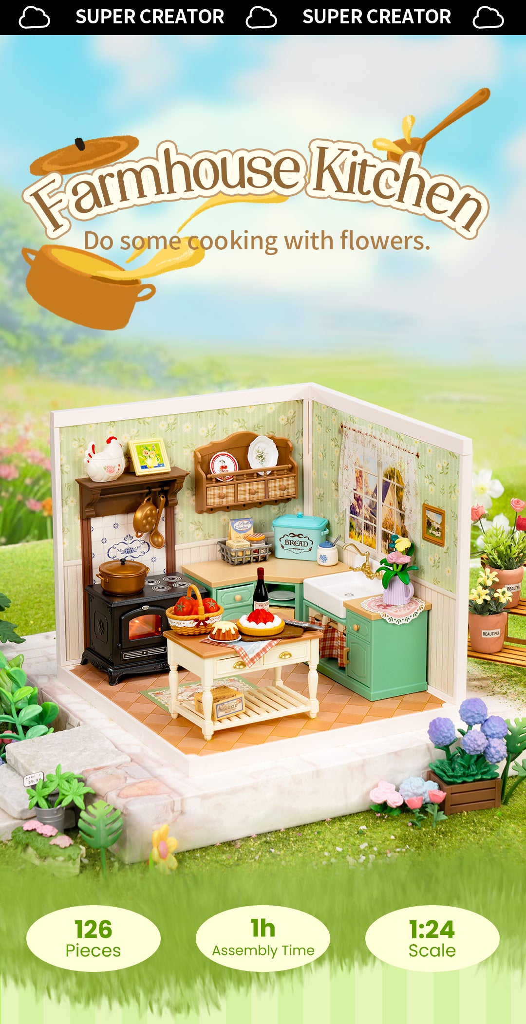 Rolife Farmhouse Kitchen DIY Miniature House DW024 - Mô Hình Nhà Bếp Đồng Quê Tự Làm - Rolife Super Creator