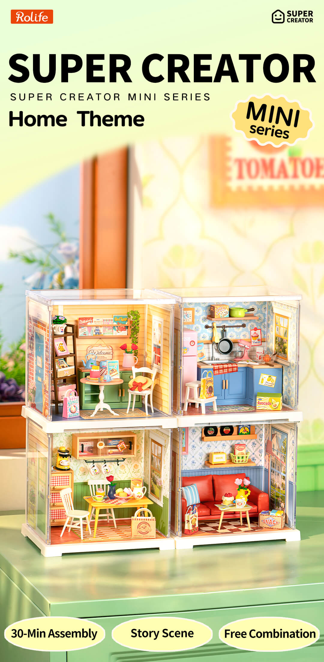 Rolife Floral Dining Room Mini Super Creator DIY Miniature House - Mô hình nhà gỗ DIY lắp ráp - Rolife DWS06B