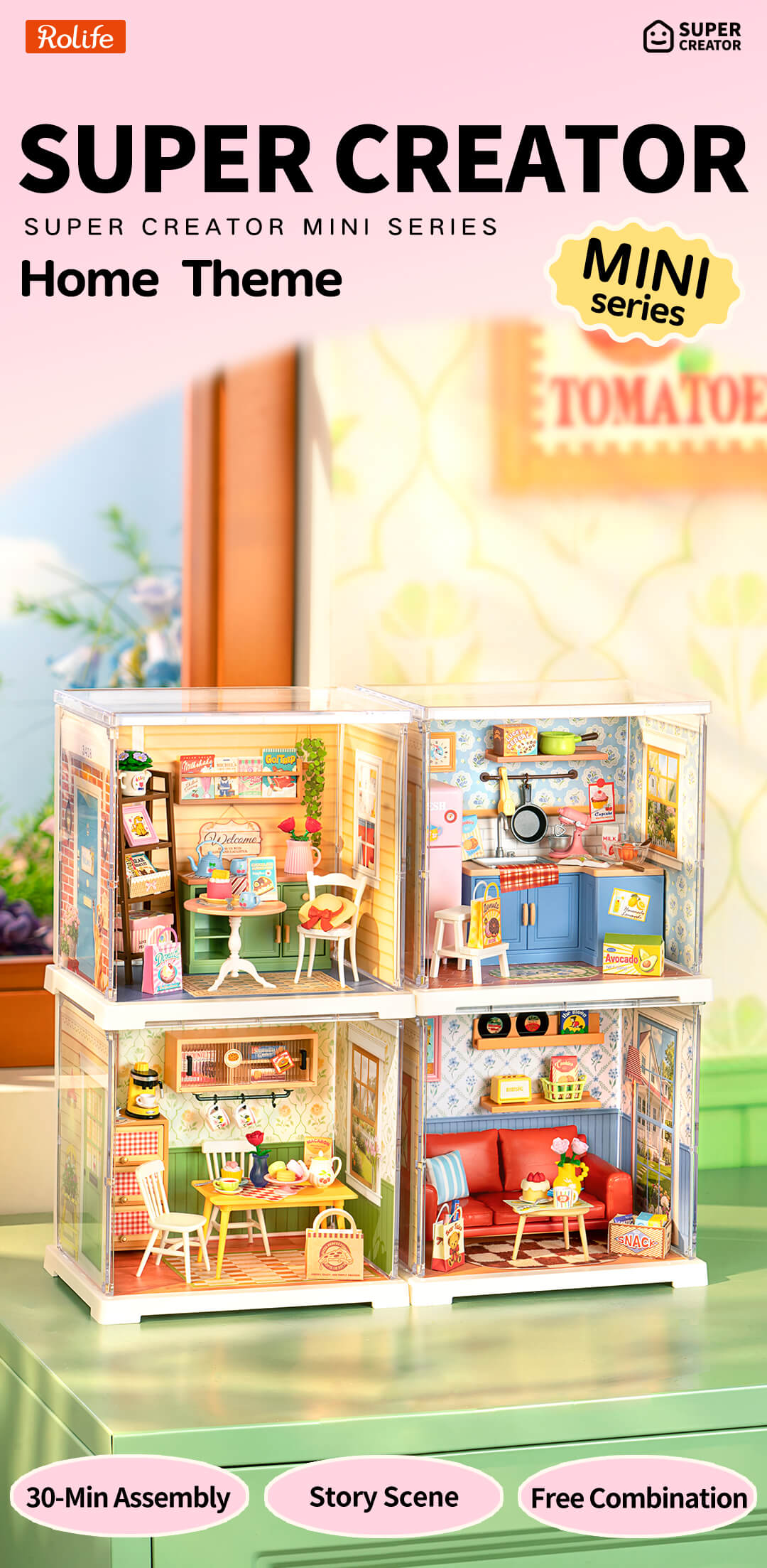 Rolife Homely Baking Kitchen Mini Super Creator DIY Miniature House DWS08B - Mô hình nhà búp bê tí hon tự lắp ráp - Rolife DWS08B