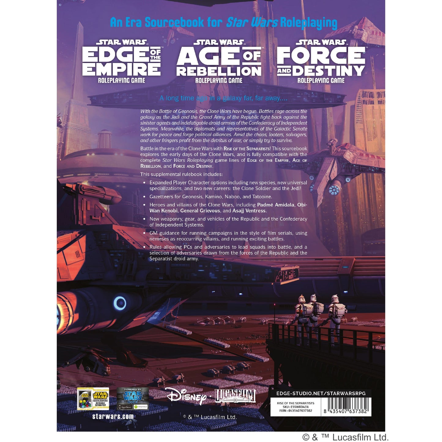 Star Wars RPG: Rise of the Separatists Sourcebook - Sách Hướng Dẫn Board Games Nhập Vai - Edge Studio