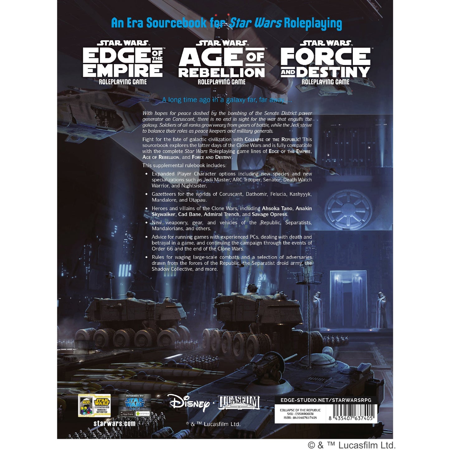 Star Wars RPG: Collapse of the Republic - Sách Board Game Nhập Vai - Edge Studio