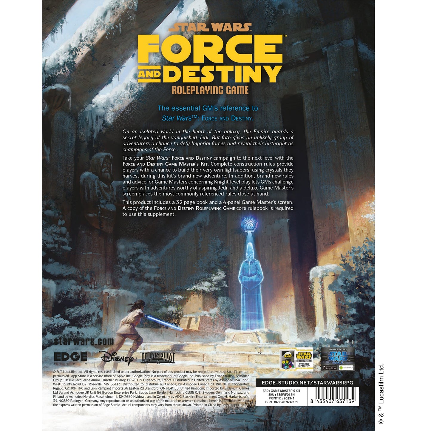 Star Wars - Force and Destiny: Game Master's Kit - Phụ kiện Board game nhập vai RPG - Edge Studio