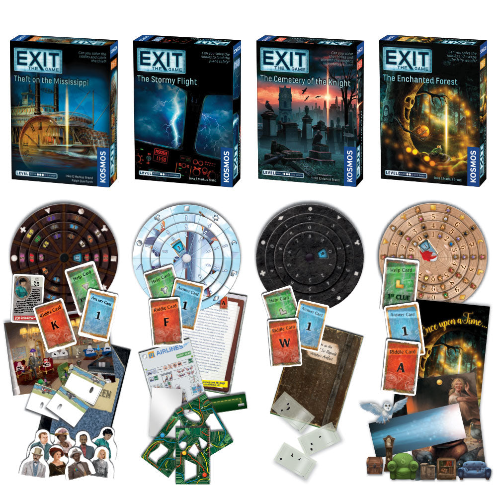 EXIT: The Game, Season 4. Four-Pack: Theft on the Mississippi, The Stormy Flight, The Cemetery of the Knight, and The Enchanted Forest - Bộ 4 Trò Chơi Thoát Hiểm Escape Room - Thames & Kosmos - Hình ảnh chi tiết 2