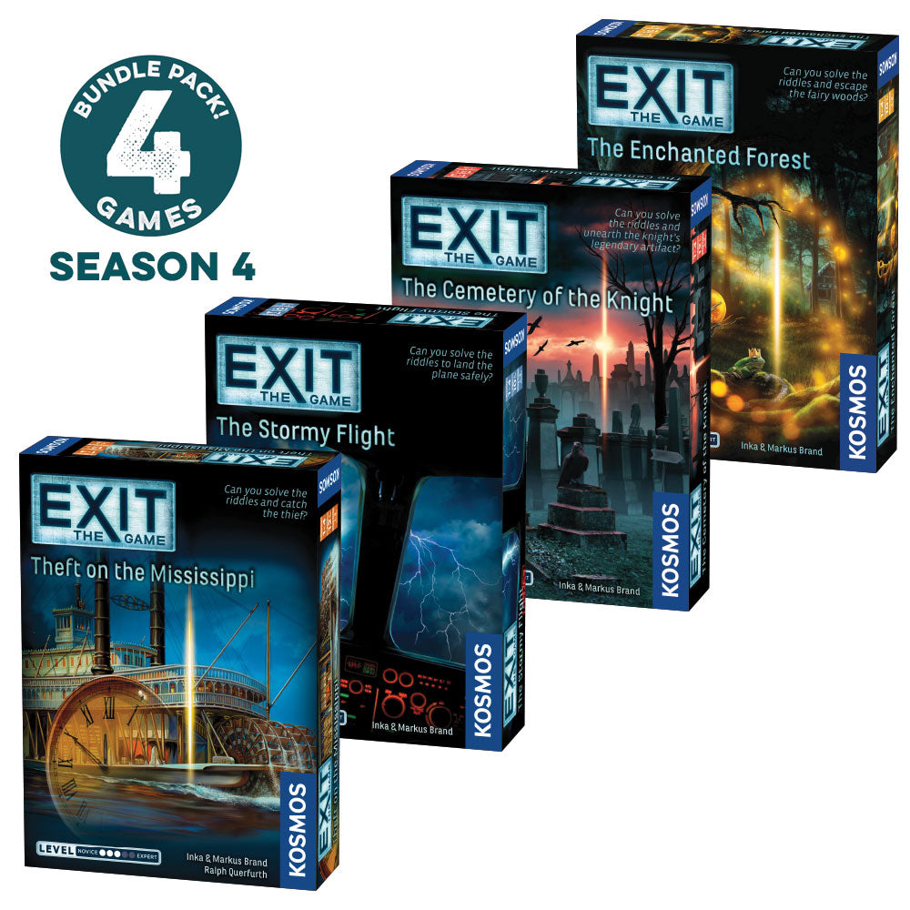 EXIT: The Game, Season 4. Four-Pack: Theft on the Mississippi, The Stormy Flight, The Cemetery of the Knight, and The Enchanted Forest - Bộ 4 Trò Chơi Thoát Hiểm Escape Room - Thames & Kosmos - Hình ảnh sản phẩm