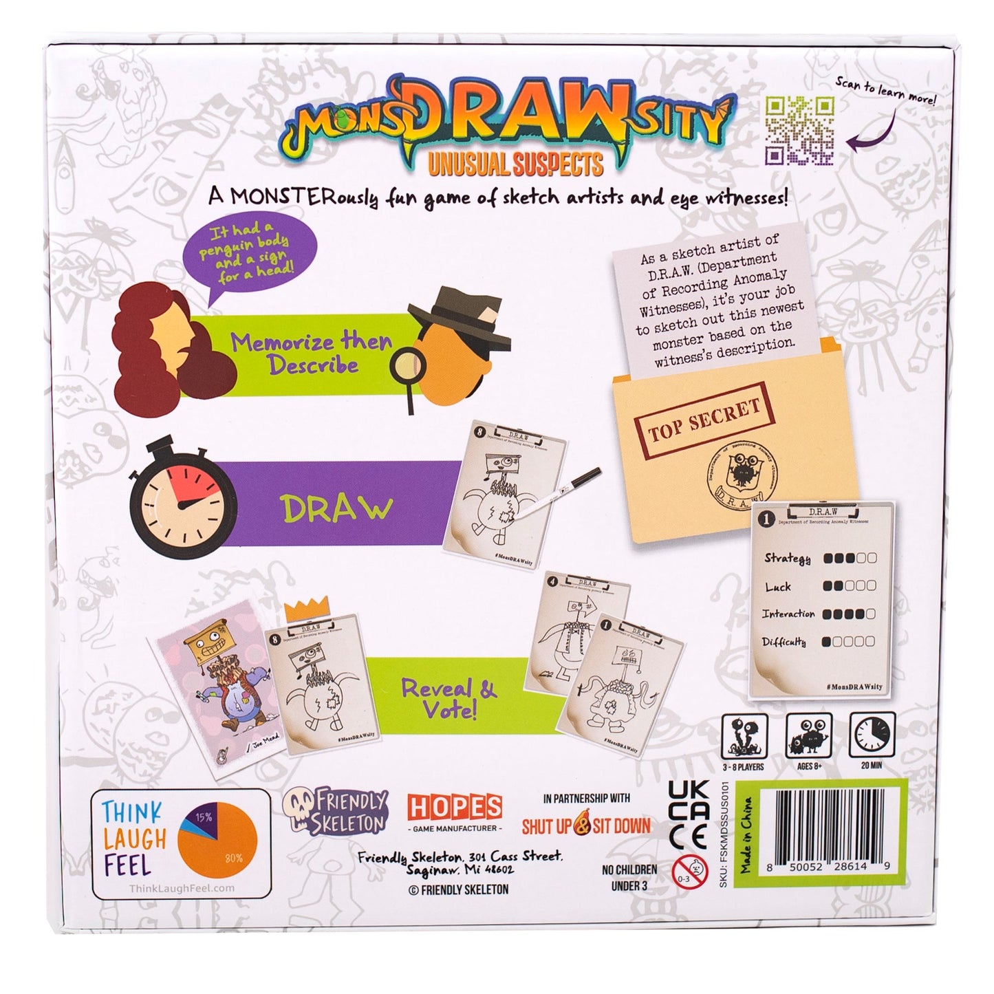 MonsDRAWsity: Unusual Suspects - Board Game Vẽ Tranh Party Hài Hước - Friendly Skeleton