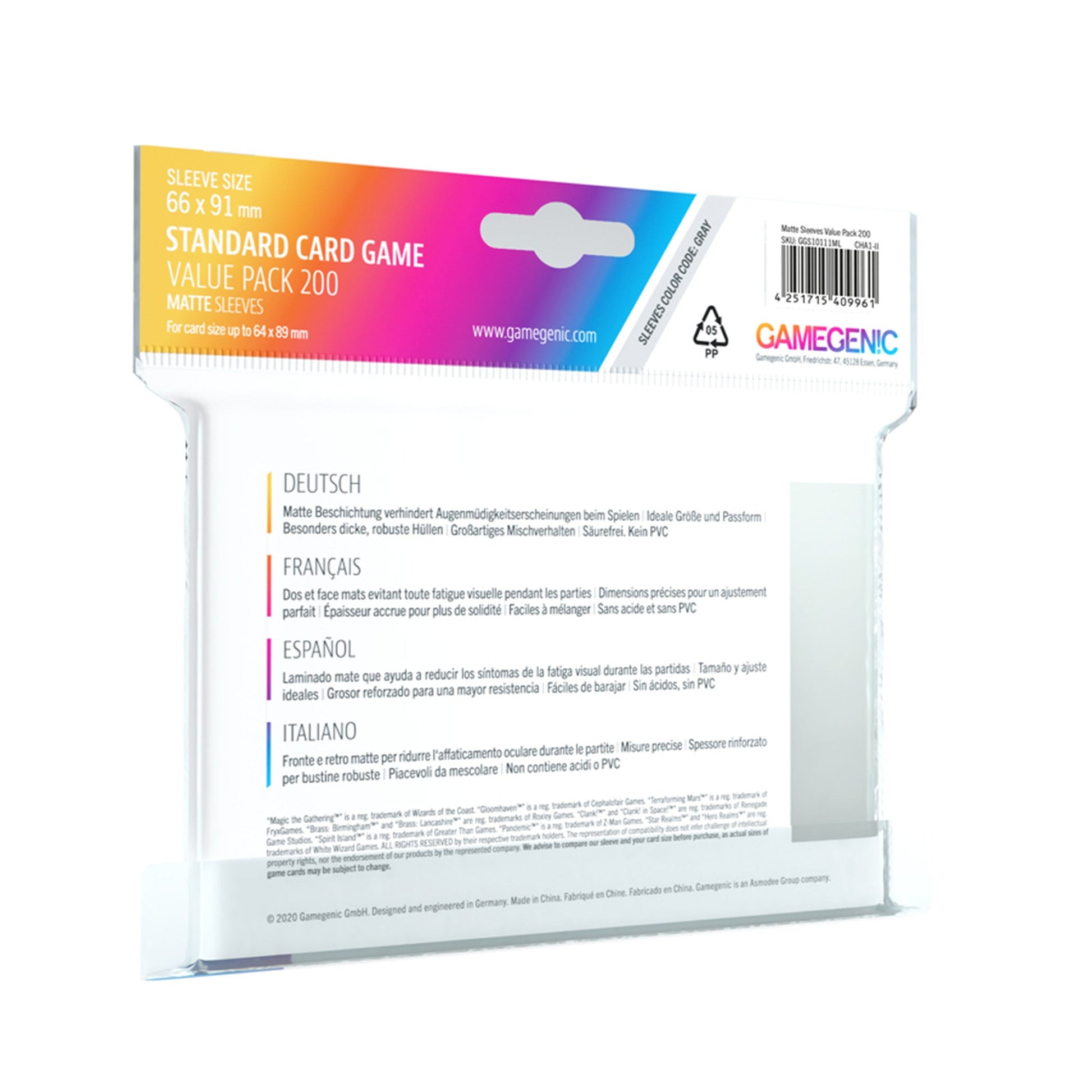 Matte Sleeves Standard Card Game-Size Value Pack 200